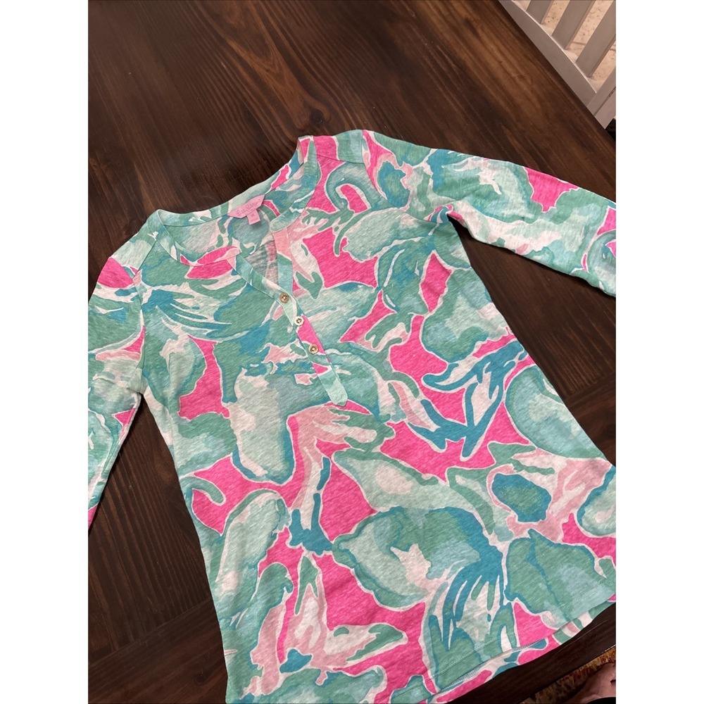 Lilly Pulitzer Elsa 100% Linen Tropical Pink Sands Womens Size XS
